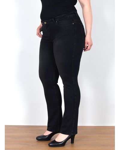 ESRA FG4 Straight High Waist Jeans Stretch Übergröße Plus Size - Schwarz