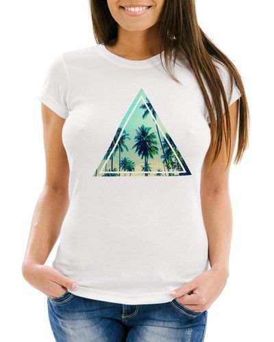 Neverless T-Shirt Foto Ananas Palmen Galaxy Sommer Tropical Dreieck ® mit Print - Grau