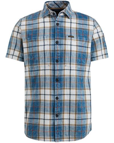 PME LEGEND Langarmhemd Short Sleeve Shirt Indigo Yarndyed - Blau