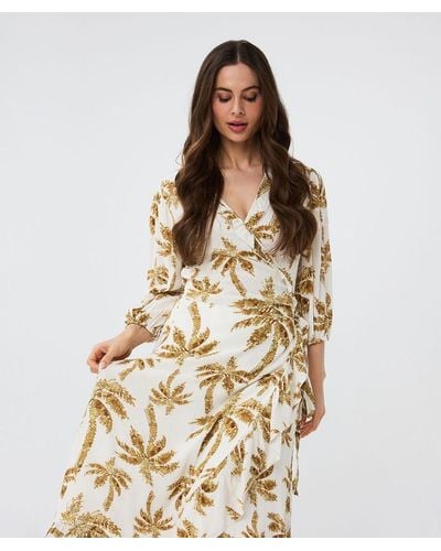 EsQualo Sommerkleid Wickelkleid mit Palmenprint - Natur