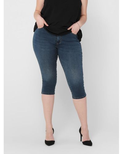 Only Carmakoma Jeansshorts 3/4Capri Jeans Shorts Denim Hose Übergröße Plus Size CARAUGUSTA 4795 in Blau