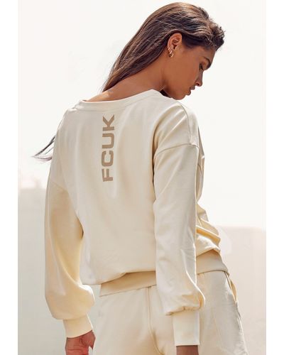 French Connection (1-tlg) Sweatshirt mit V-Ausschnitt und großen Rückenprint, Loungeanzug - Natur