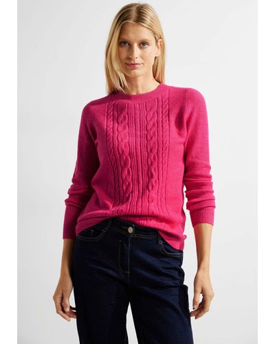 Cecil Strickpullover Cosy Pullover mit Zopfmuster - Pink