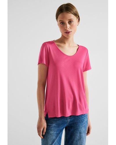 Lyst in Bright Lila mit Tunnelzugbändchen Langarmshirt One Street (1-tlg) in | Volumenkragen Rose DE Shirt