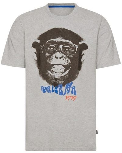 Trigema T-Shirt mit kultigem Affenprint im Retro-Design (1-tlg) - Grau