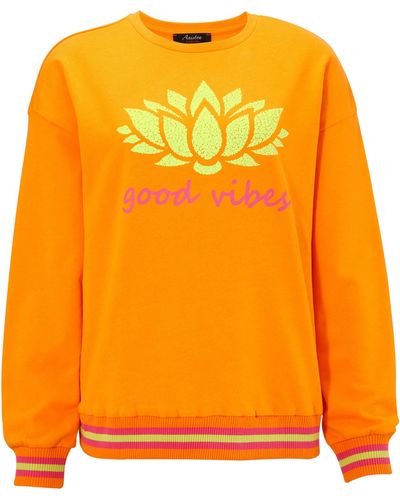 Aniston CASUAL Sweatshirt Frontdruck mit abstrakter Seerose und Schriftzug - Orange