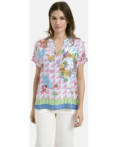 Milano Italy Klassische Bluse BLOUSETOP WITH PANEL AND V-NECK - Weiß