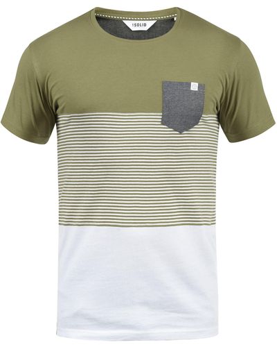 Solid Rundhalsshirt SDMalte Kurzarmshirt mit Streifen und Brusttasche - Grün