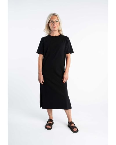 Mela Jerseykleid Langes Jersey Kleid LATIKA Rippbündchen - Schwarz