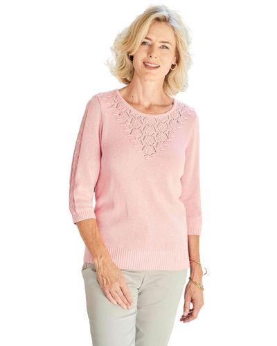 Goldner Strickpullover Kurzgröße: Pullover mit Ajour-Details - Pink