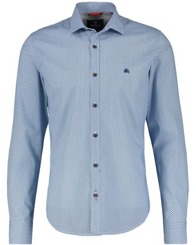 Lerros Langarmhemd Hemd in Dobby-Struktur, kariert - Blau
