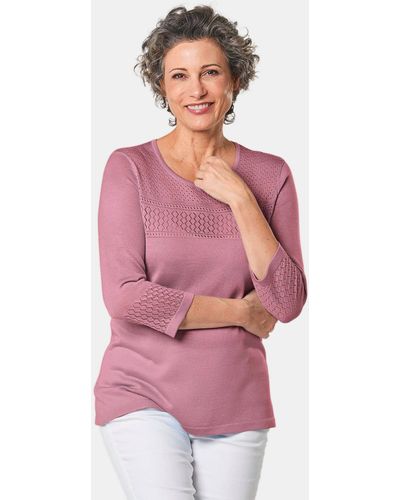 Goldner Strickpullover Kurzgröße: Pullover mit schönem Ajourmuster - Pink