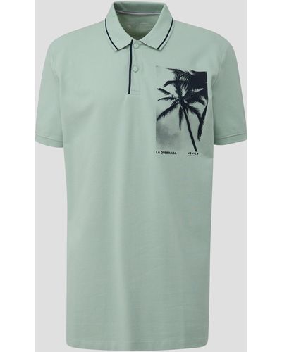 S.oliver Kurzarmshirt Poloshirt mit Frontprint Kontrast-Details - Grün
