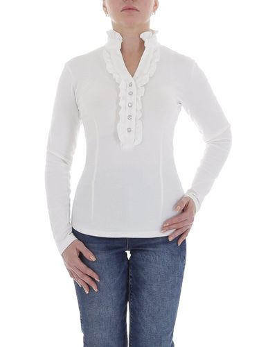 Ital-Design Langarmbluse Elegant (85915901) Rüschen Stretch Top & Shirt in Weiß