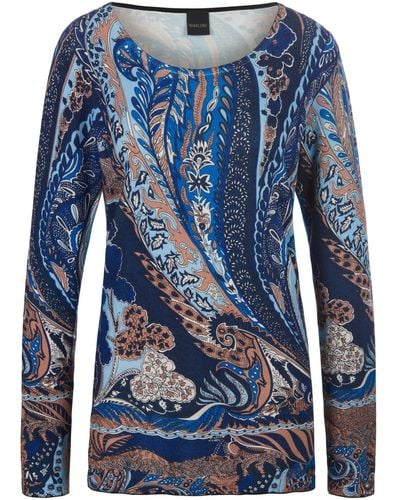 Madeleine Strickpullover Langarm-Pullover mit Paisley-Muster - Blau