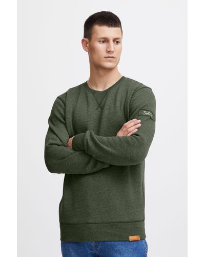 Solid Sweatshirt SDTrip O-Neck Sweatpullover mit Fleece-Innenseite - Grün