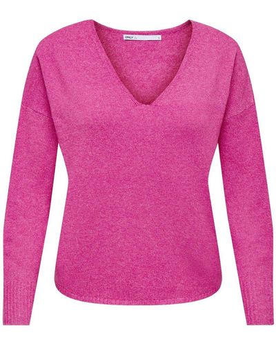 ONLY Sweatshirt ONLRICA LIFE L/S V-NECK PULLO KNT N - Pink