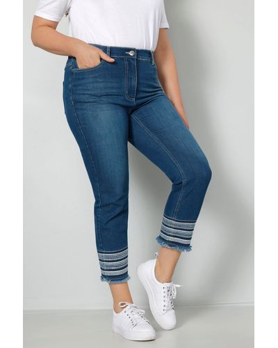 MIAMODA Regular-- 3/4-Jeans Slim Fit Saumstickerei 5-Pocket - Blau