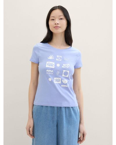 Tom Tailor Langarmshirt Print T-Shirt mit Bio-Baumwolle - Blau