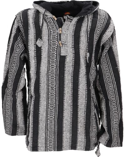 Guru-Shop Sweater Goa Kapuzenshirt, Baja Hoodie, Boho .. Hippie, Ethno Style, alternative Bekleidung - Schwarz