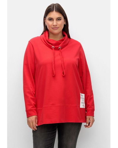 Sheego Sweatshirt Große Größen mit Stehkragen und Applikation seitlich - Rot