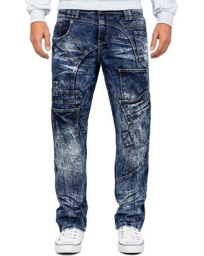 Kosmo Lupo 5-Pocket-Jeans Auffällige Hose BA-KM070 mit Schriftzügen und Verzierungen - Blau