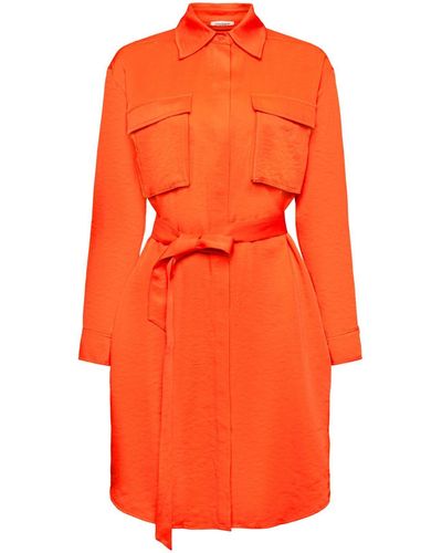 Esprit Midikleid Hemdblusenkleid mit Gürtel - Orange