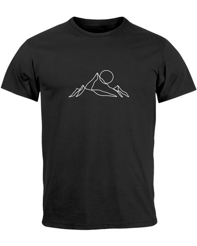 Neverless T-Shirt Berge Wandern Brustprint Aufdrucke Gebirge Outdoor mit Print - Schwarz