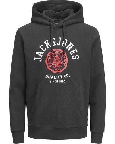 Jack & Jones Warmer Print Hoodie Logo, Basic Kapuzen Sweatshirt - Grau