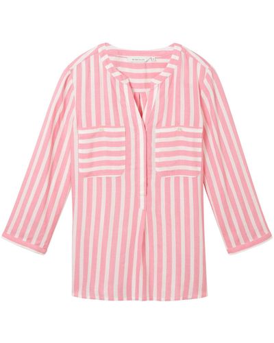 Tom Tailor Langarmbluse Bluse dünnes Dreiviertelarmshirt (1-tlg) - Pink