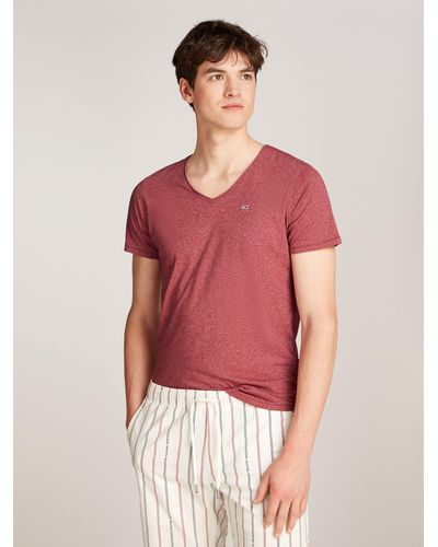 Tommy Hilfiger T-Shirt TJM XSLIM JASPE mit V-Ausschnitt - Rot