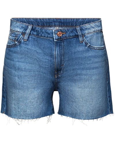 Edc By Esprit Jeansshorts Jeans-Shorts mit ungesäumten Kanten - Blau