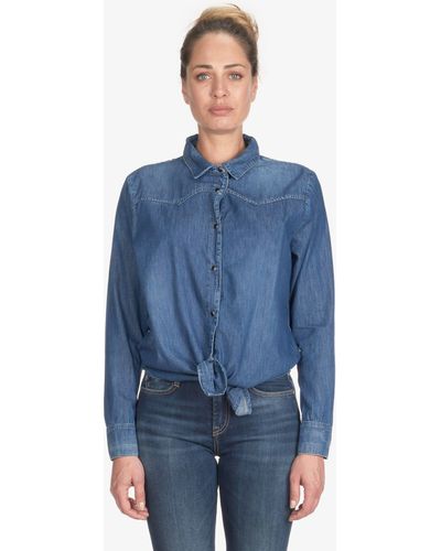 Le Temps Des Cerises Klassische Bluse FELIXA in tollem Jeans-Look - Blau