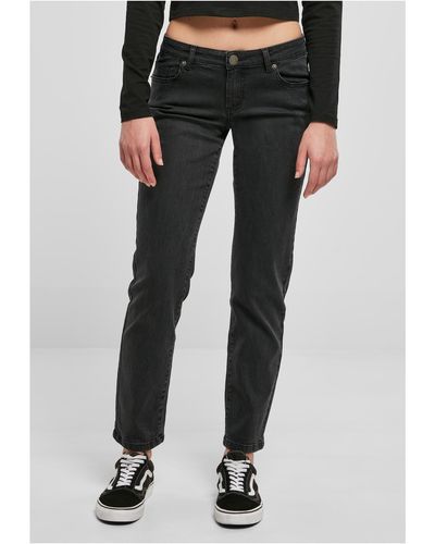 Urban Classics Funktionshose Ladies Low Waist Straight Denim Pants Jeans - Schwarz