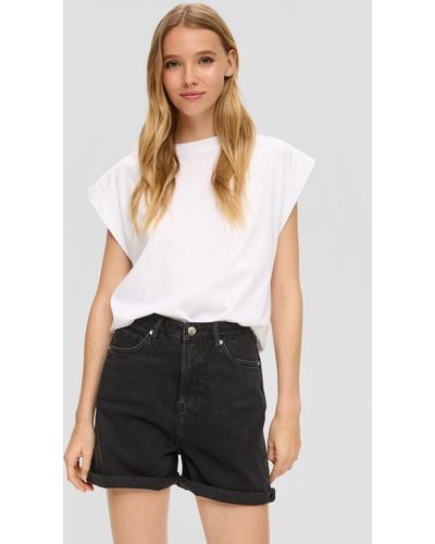 QS Mom Jeans-Shorts / Relaxed Fit / High Rise Waschung - Weiß