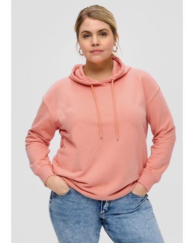 QS Sweatshirt Kapuzensweatshirt mit überschnittener Schulter Logo - Pink