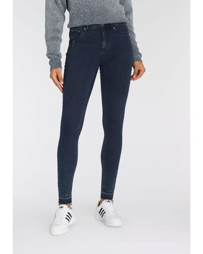 Arizona Skinny-fit-Jeans Ultra Stretch High Waist mit offenem Saum - Blau