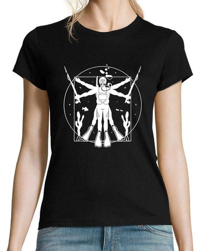 Youth Designz Print- Da Vinci Taucher T-Shirt mit lustigen Logo - Schwarz