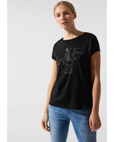 Street One Shirttop mit einem schimmernden Frontprint - Schwarz