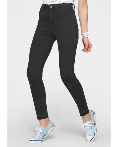 Arizona Skinny-fit-Jeans Ultra Stretch High Waist mit offenem Saum - Schwarz