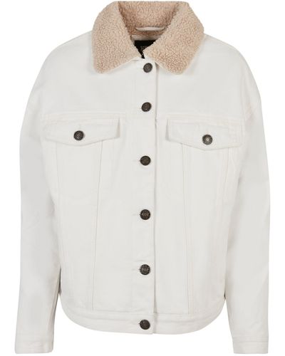 Urban Classics Jeansjacke Ladies Oversized Sherpa Denim Jacket (1-St) - Weiß