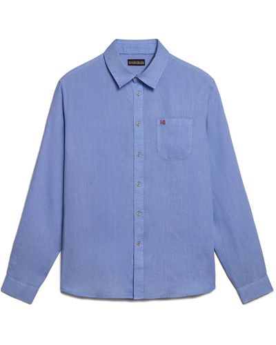 Napapijri Langarmhemd Hemd aus Leinen (1-tlg) - Blau