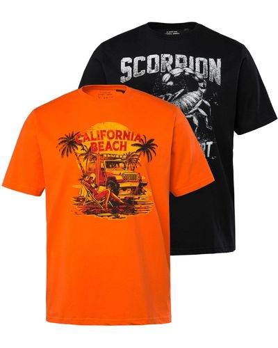 JP1880 Shirt T-Shirts im 2er-Pack Halbarm Brust-Print - Orange