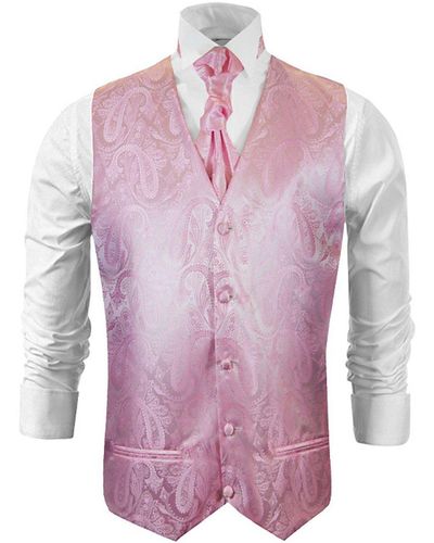 Paul Malone Anzugweste Hochzeitsweste mit Plastron Set 2tlg pink paisley