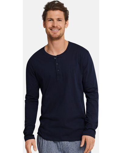 Schiesser Pyjamaoberteil Mix & Relax Basic (1-tlg) Schlafanzug Shirt langarm - Blau