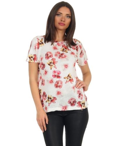 Mississhop Print- weißes Shirt mit Blumen Tshirt Bluse 320 - Rot
