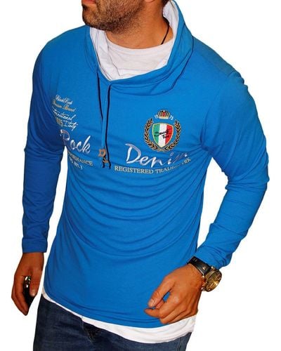 Blackrock Langarmshirt Henleyshirt Longsleeve mit Kapuzenkragen Sweatshirt - Blau