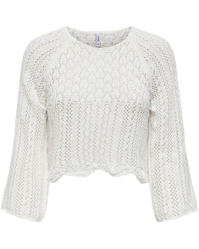ONLY Eleganter Strickpullover 3/4 Arm Shirt Pointelle Sweater ONLNOLA 4757 in Weiß