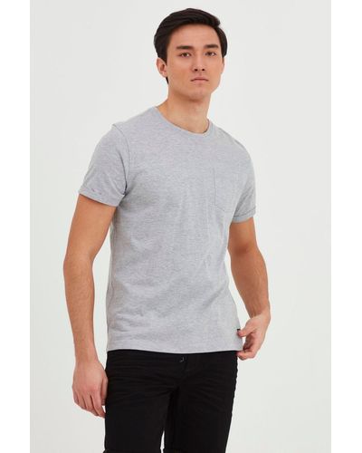 Blend Einfarbiges Rundhals T-Shirt aus Baumwolle BHNASIR (1-tlg) 4034 in Grau