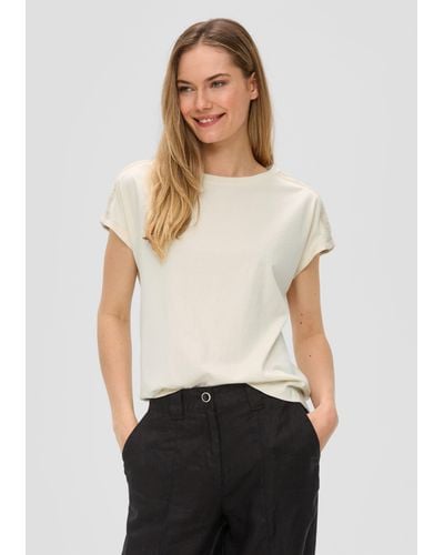 S.oliver Kurzarmshirt Ärmelloses Baumwoll-Shirt mit Häkeleinsatz - Weiß